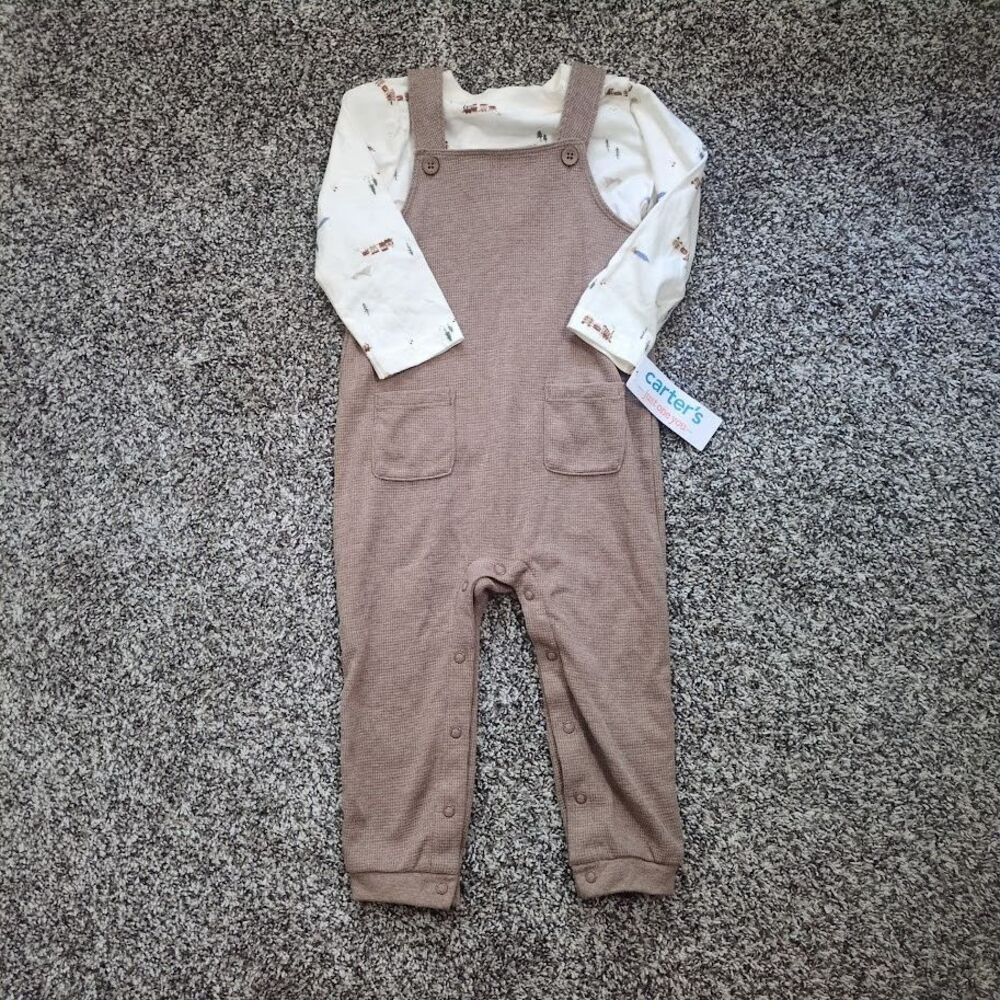 NEW Carter's Brown Coveralls Train Long sleeve shirt 18 Months Baby Boy